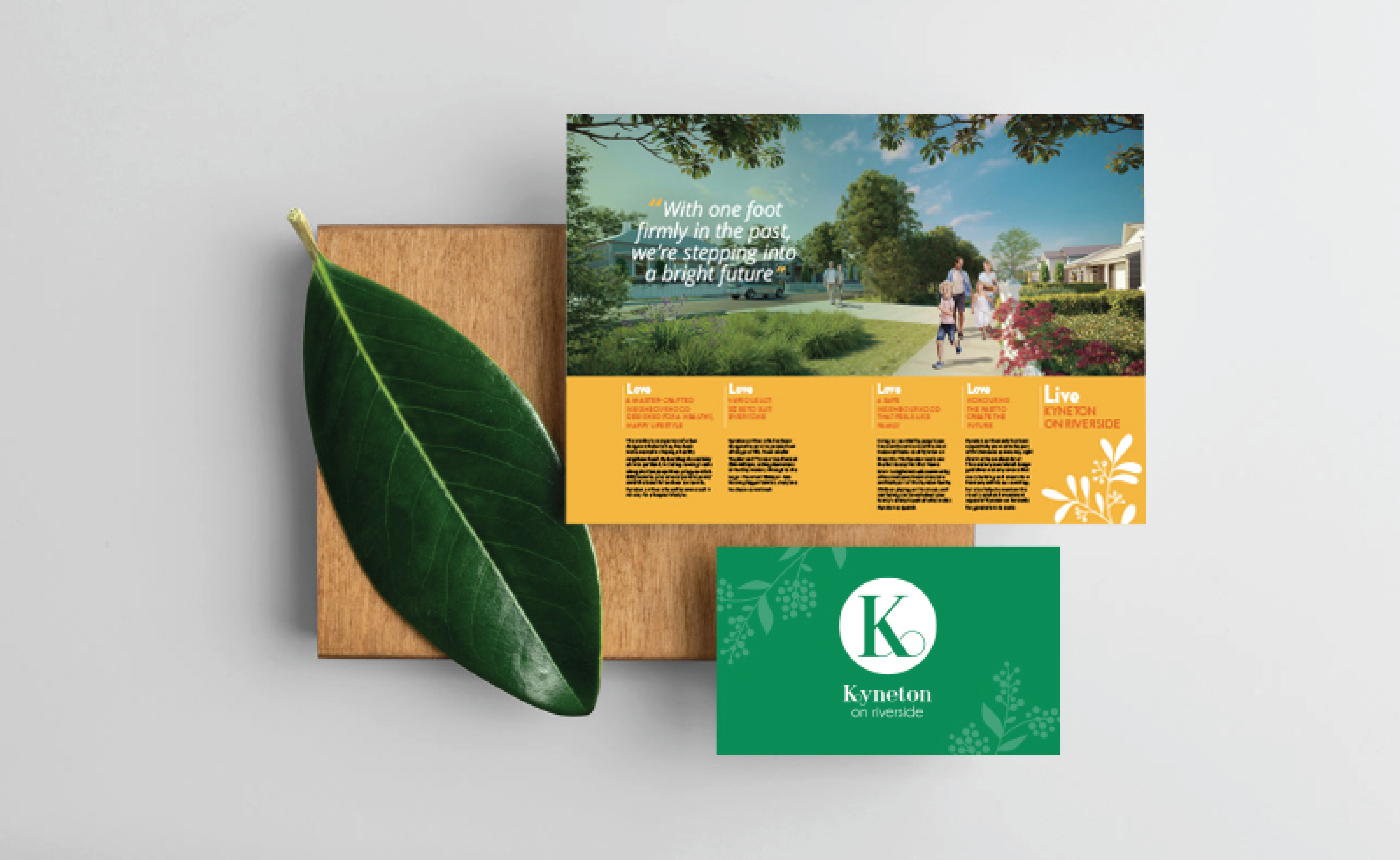 Kyneton on Riverside branding and print design mockup display