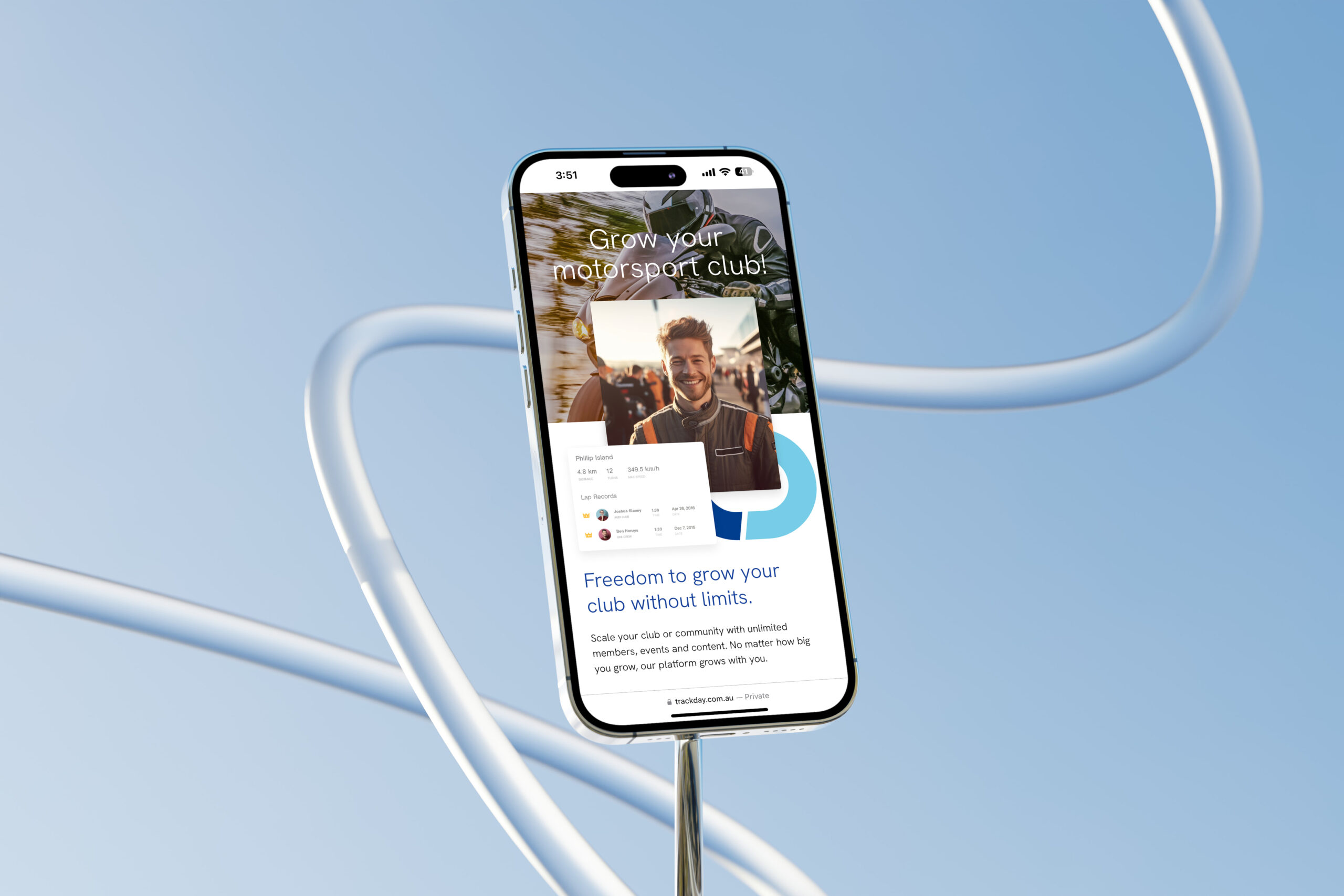 Trackday mobile website design mockup