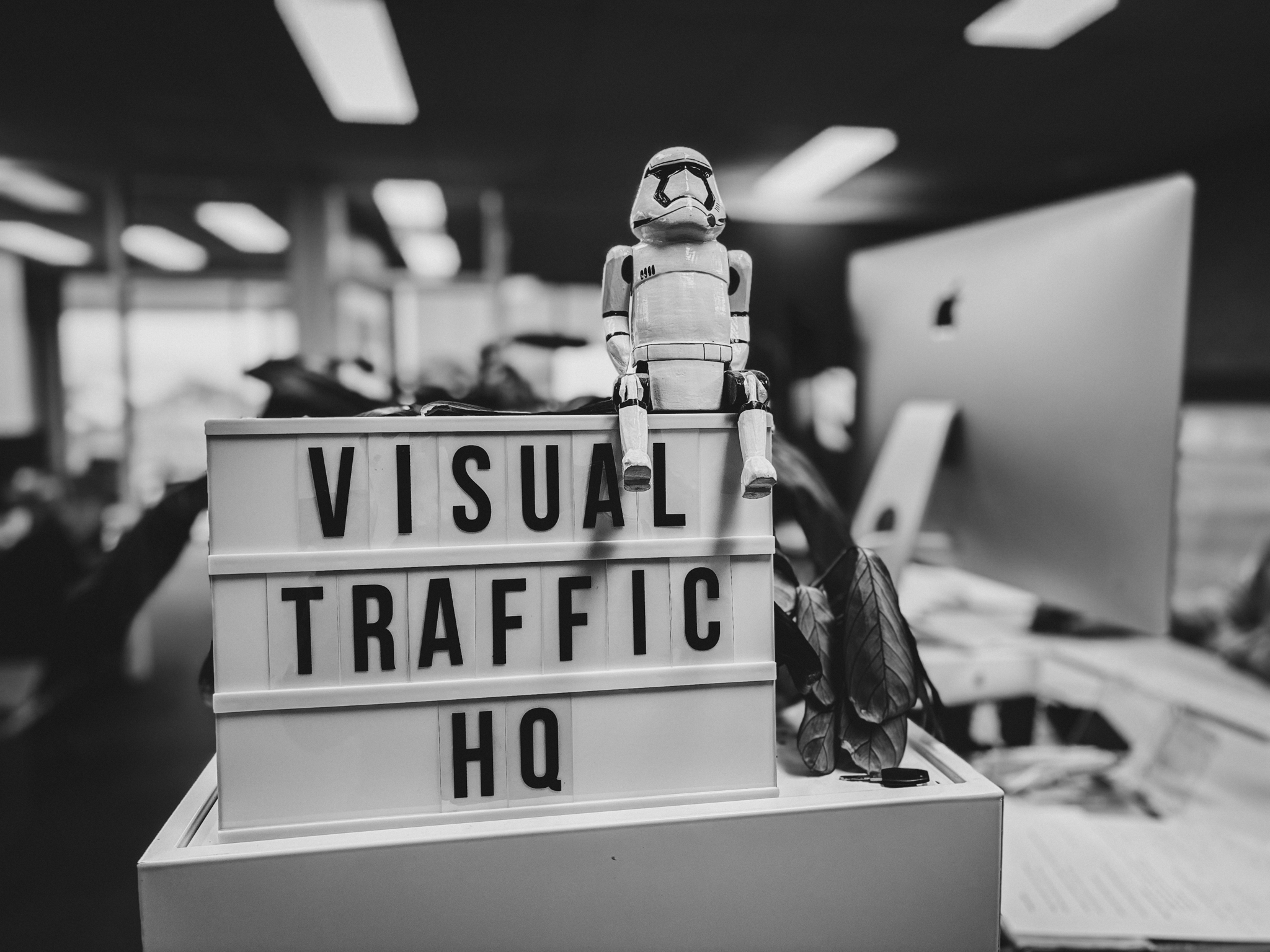 Visual Traffic lightbox with stormtrooper figure sitting on top