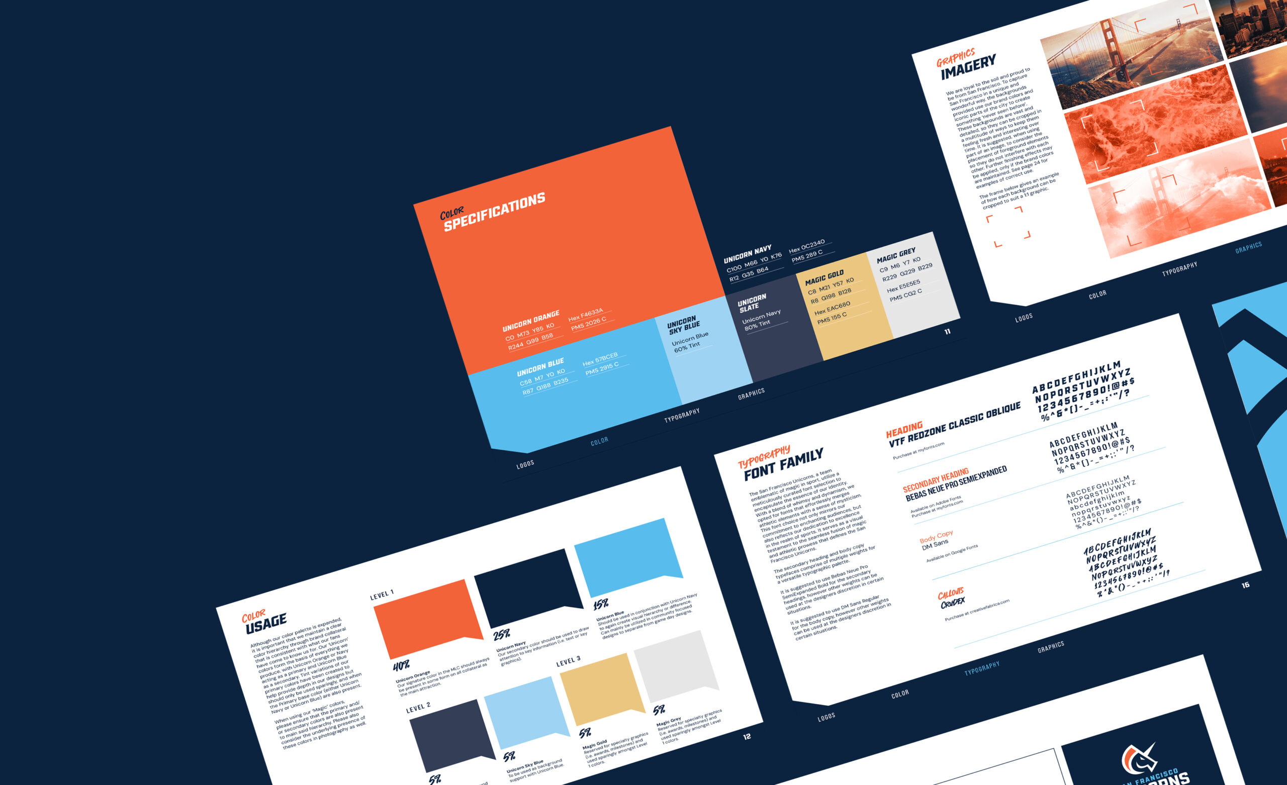San Francisco Unicorns Brand guidelines layout design